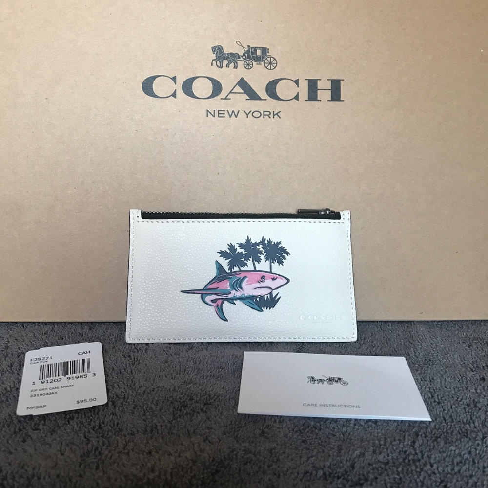 Coach Chalk and Shark Print Slim Zip Card Case